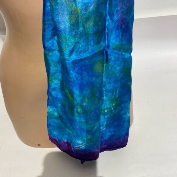 Women's Multicolor Hand Dye 100% Silk Satin Wrap Scarf - Picture 2 of 7
